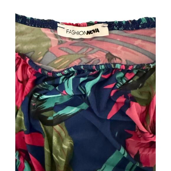 Fashion Nova Floral Multicolor Women Off The Shoulder Bodysuit M Stretchy - Picture 4 of 5